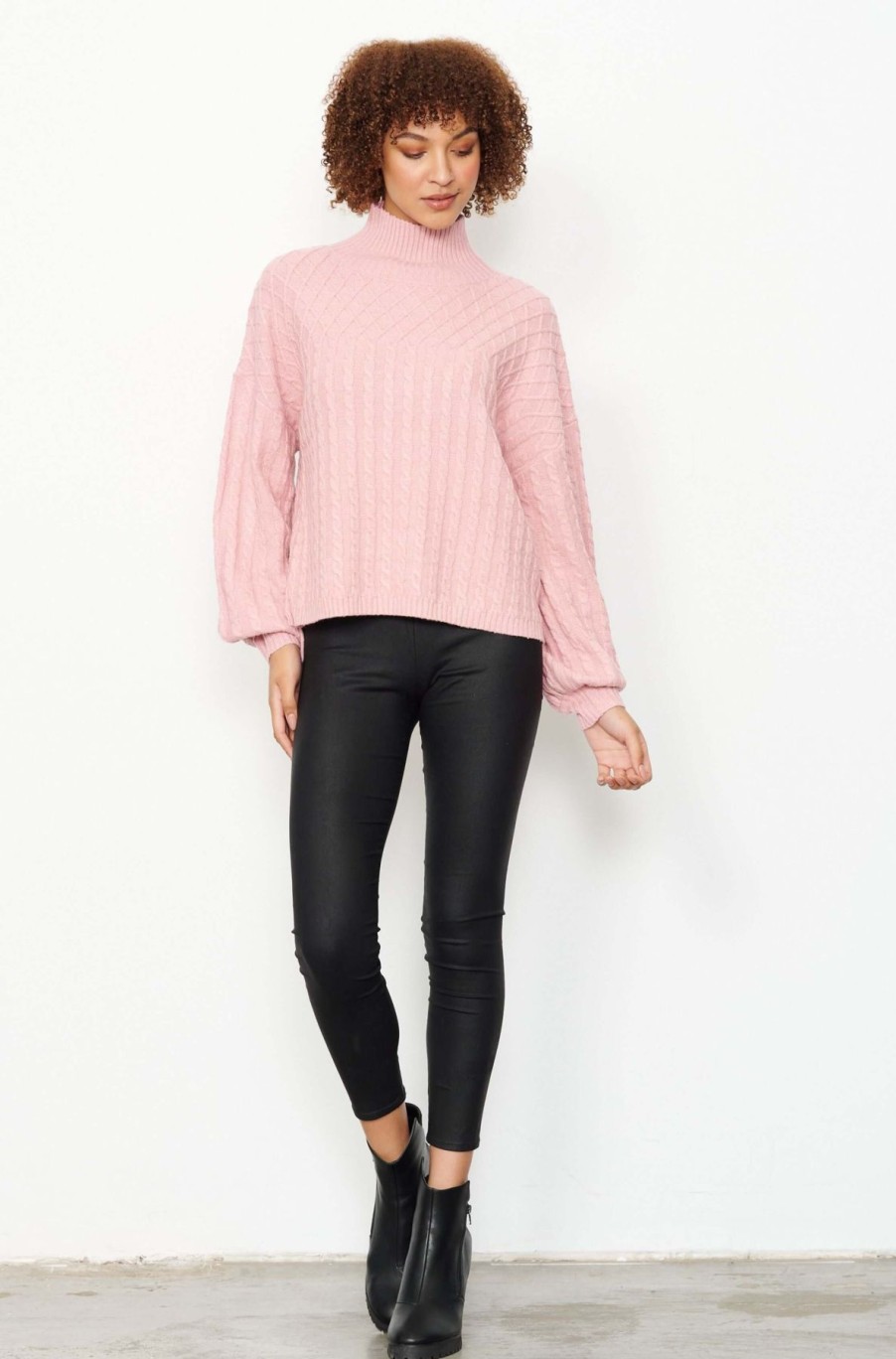 Women Caju | Caju Lattice & Cable Sweater In Pink