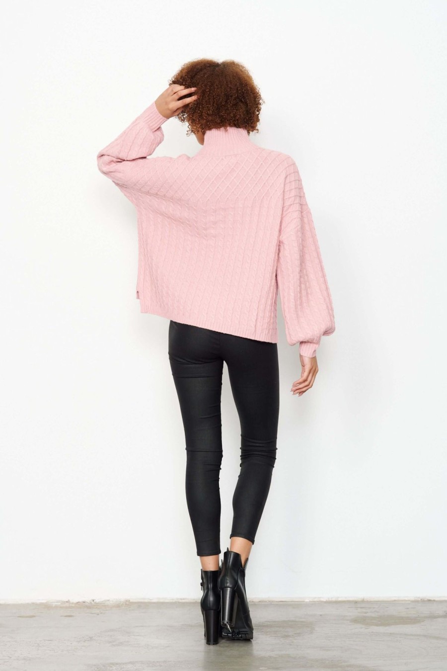 Women Caju | Caju Lattice & Cable Sweater In Pink