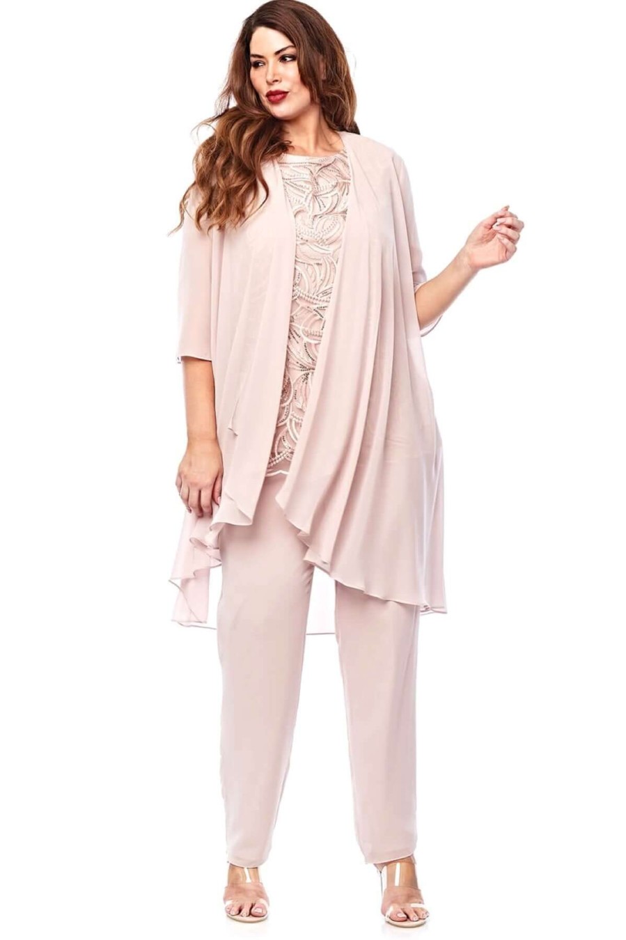 Women Layla Jones | Layla Jones Chiffon & Lurex Pantsuit In Pearl