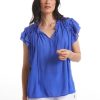 Women Marco Polo | Marco Polo Ruffle Sleeve Breezy Top In Jewel