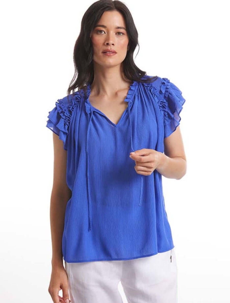 Women Marco Polo | Marco Polo Ruffle Sleeve Breezy Top In Jewel