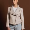 Women Fate & Becker | Fate & Becker Hazy Shade Biker Jacket In Cream Boucle