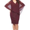 Women Layla Jones | Layla Jones Shimmer Cape Dress In Dark Claret