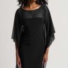 Women Joseph Ribkoff | Joseph Ribkoff Cascading Mesh Sleeve Dress In Black 234037