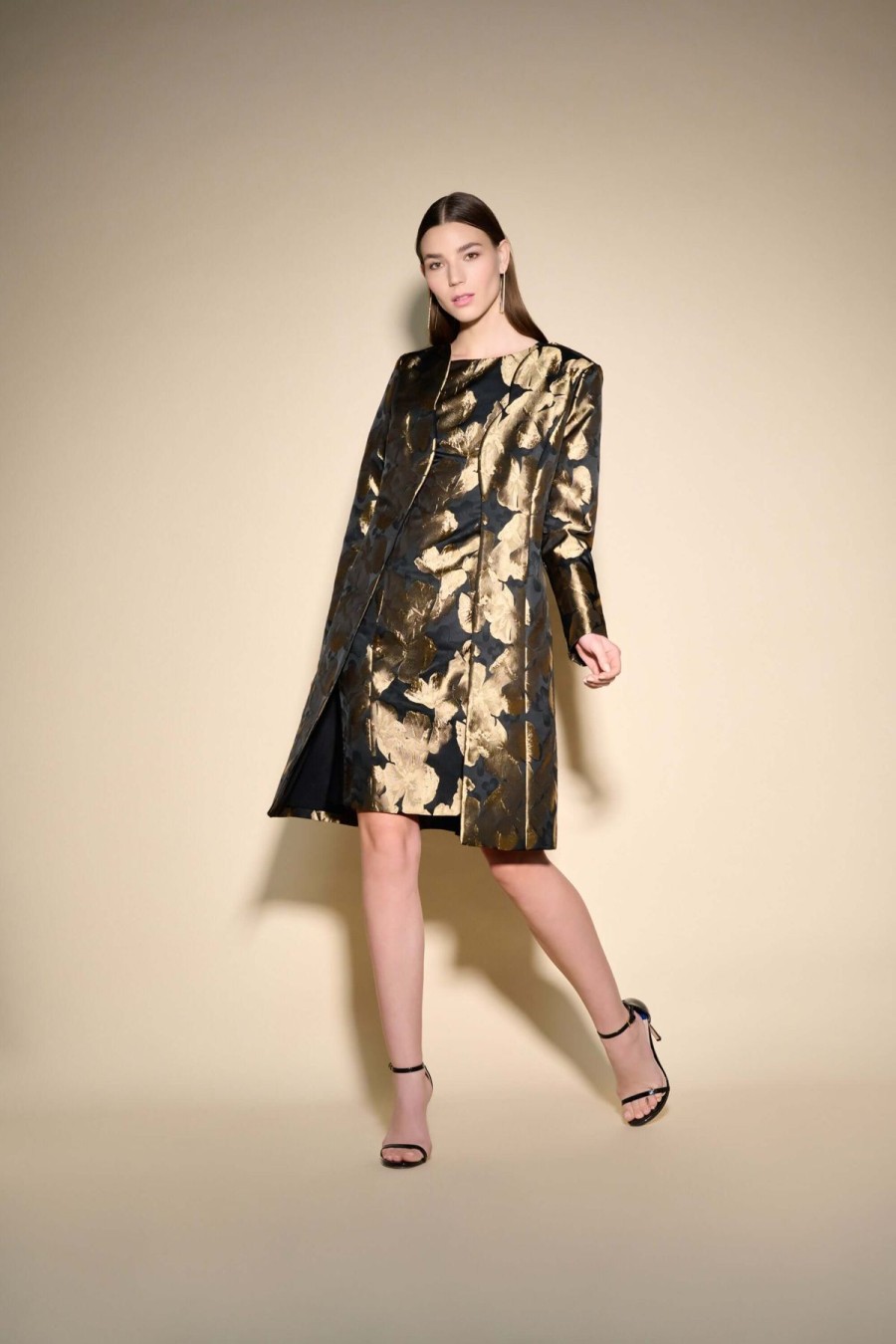 Women Joseph Ribkoff | Signature By Joseph Ribkoff Jacquard Coat In Black Bronze 233720