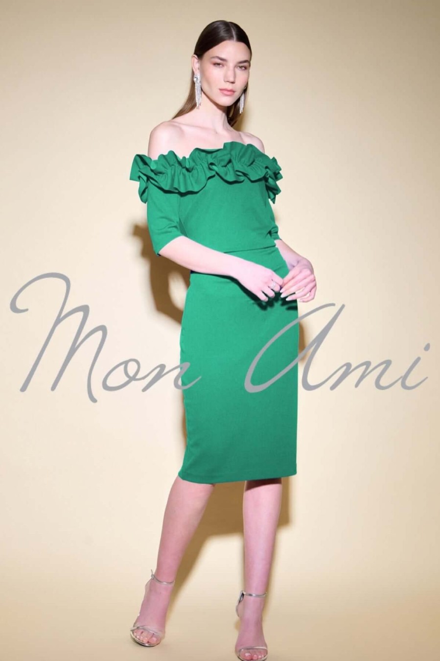 Women Joseph Ribkoff | Signature By Joseph Ribkoff Ruffle Dress In True Emerald 234716