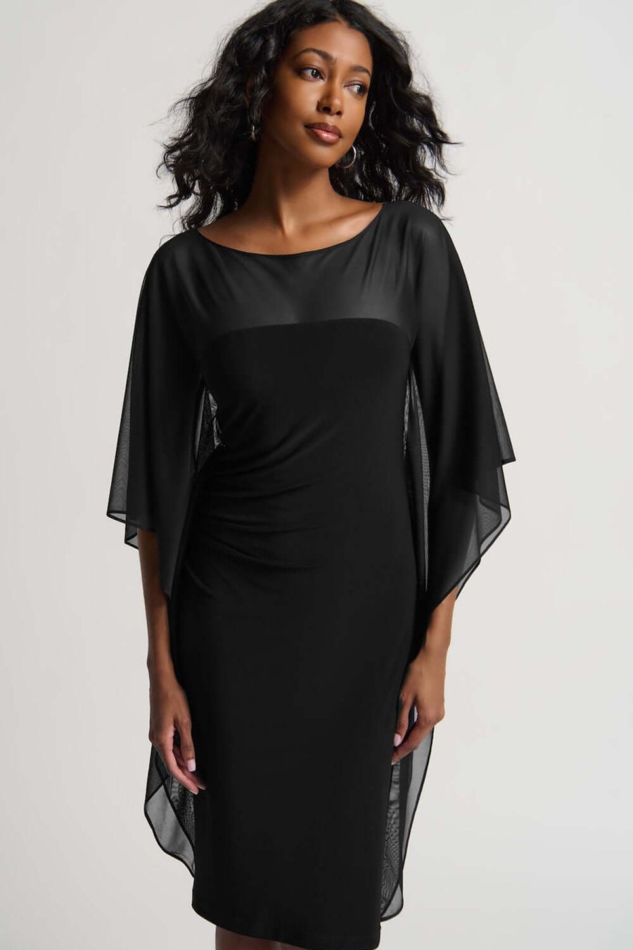 Women Joseph Ribkoff | Joseph Ribkoff Cascading Mesh Sleeve Dress In Black 234037