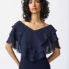 Women Joseph Ribkoff | Joseph Ribkoff Layered Chiffon Cape Sleeve Top In Midnight 241020