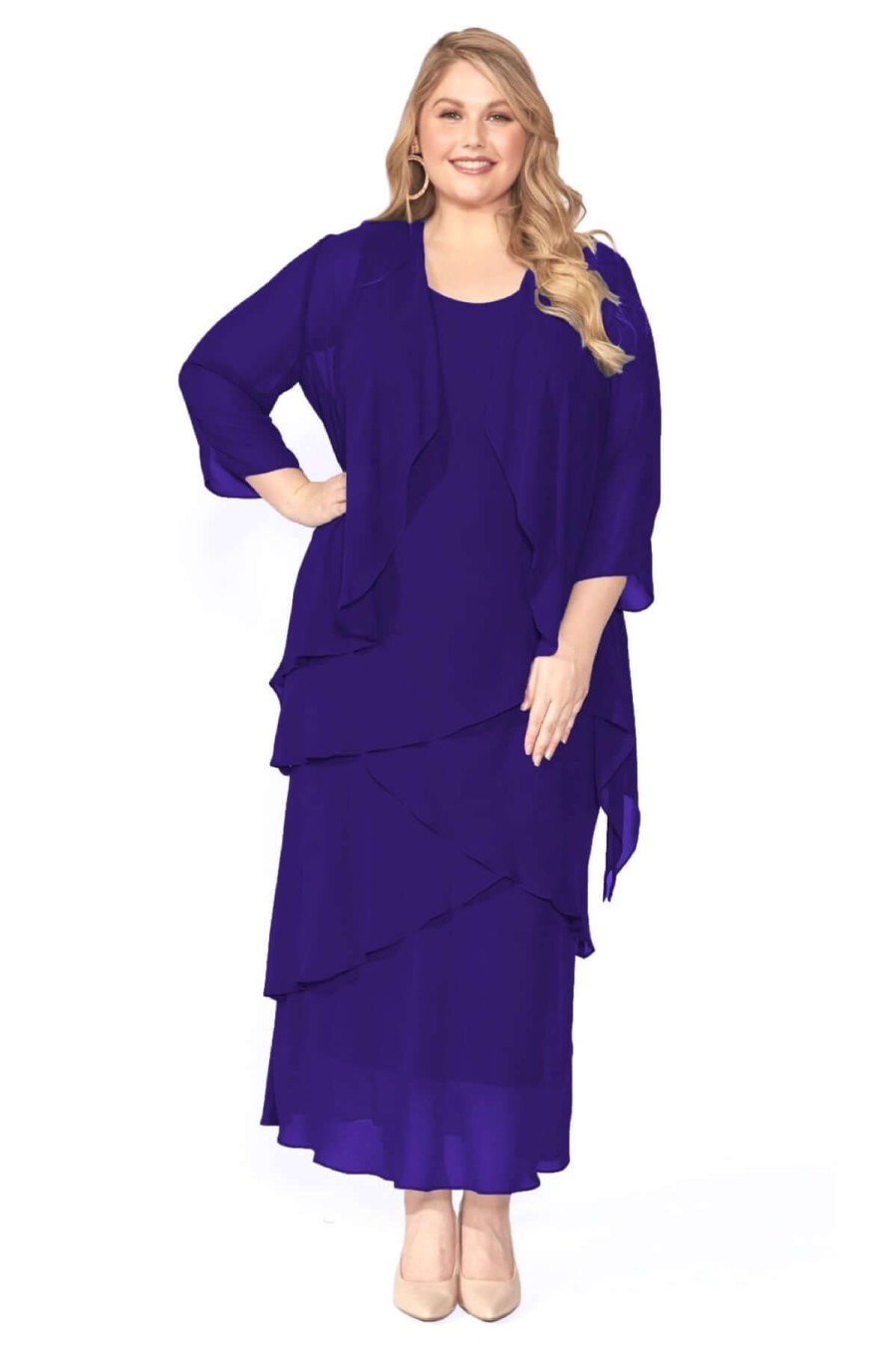 Women Layla Jones | Layla Jones Chiffon Dress & Jacket In Majesty