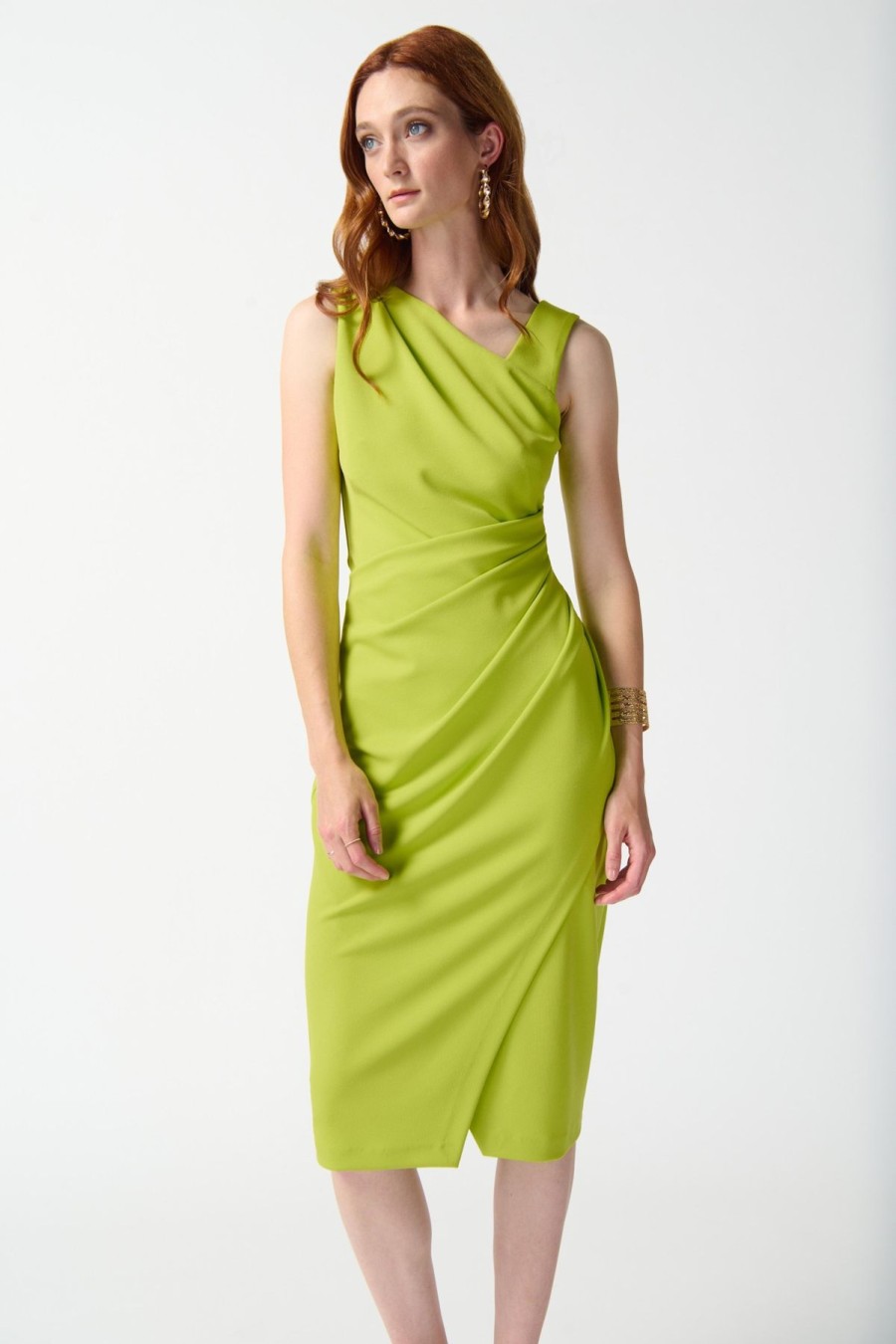 Women Joseph Ribkoff | Joseph Ribkoff Scuba Crepe Rouche Dress In Keylime 242234