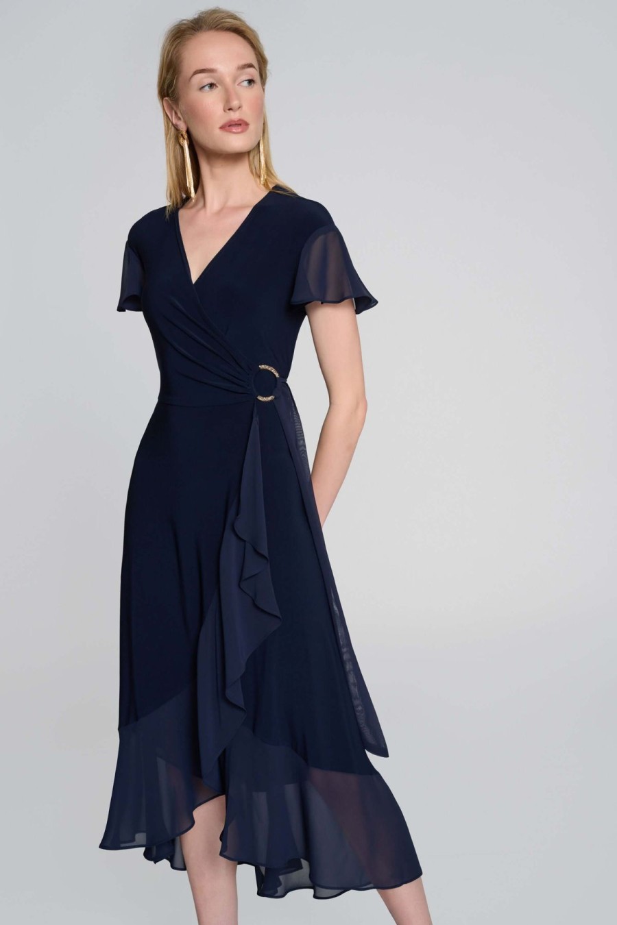 Women Joseph Ribkoff | Signature By Joseph Ribkoff Chiffon Wrap Dress In Midnight 242730