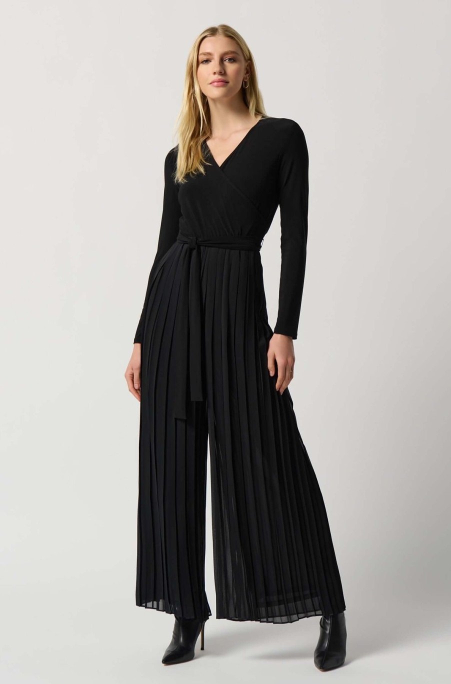 Women Joseph Ribkoff | Joseph Ribkoff Pleated Chiffon Jumpsuit In Black 234066