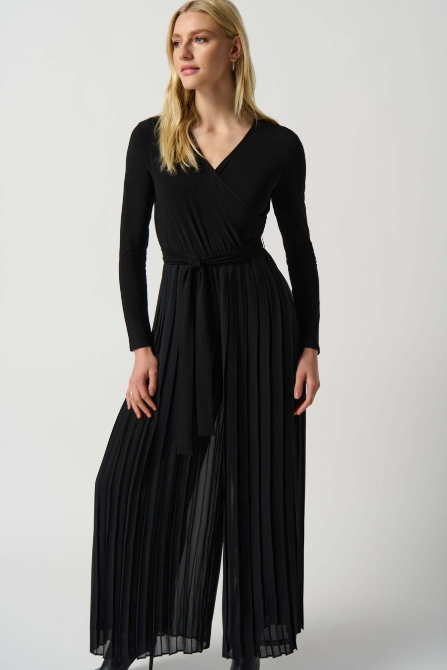 Women Joseph Ribkoff | Joseph Ribkoff Pleated Chiffon Jumpsuit In Black 234066