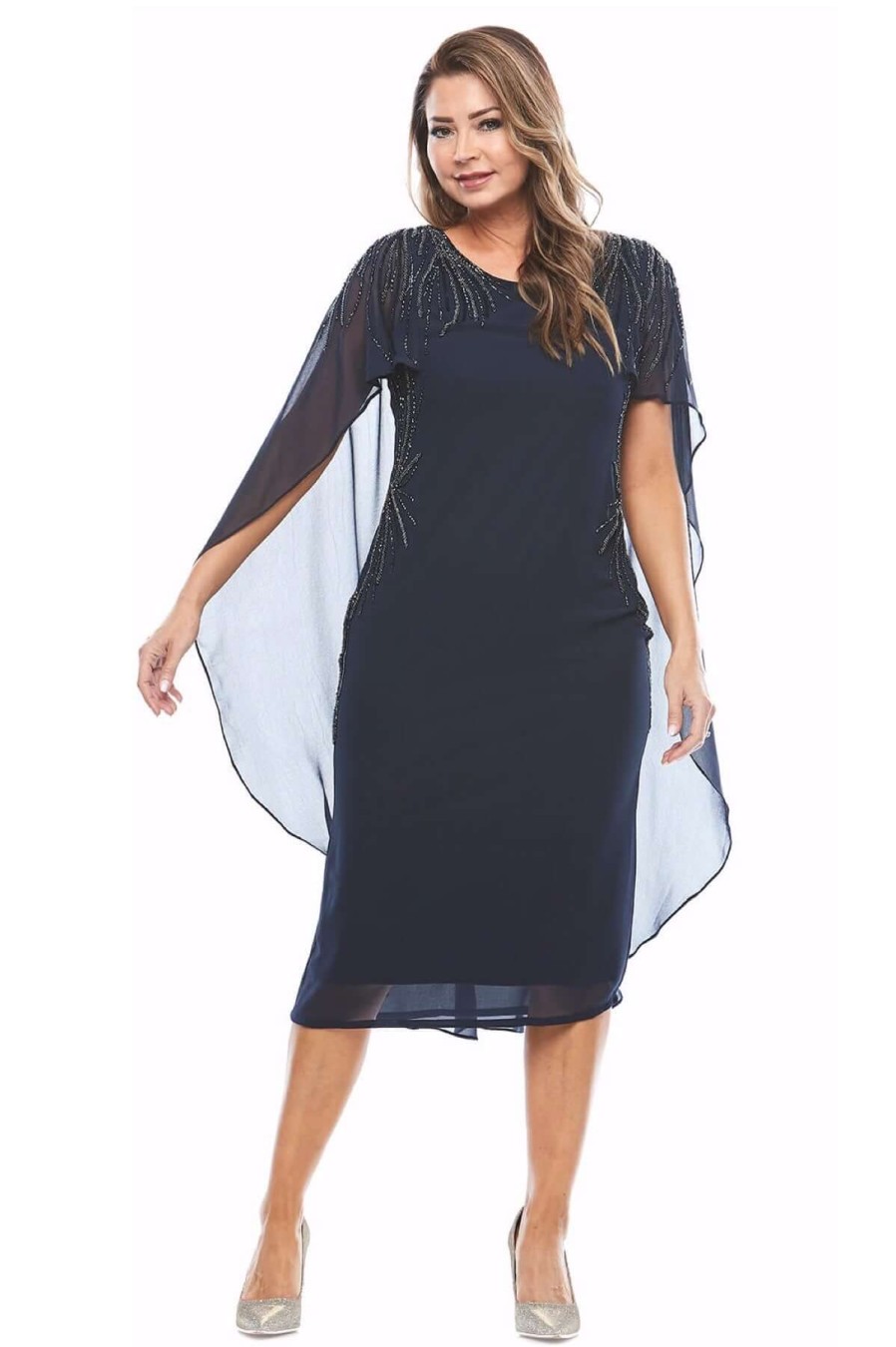 Women Jesse Harper | Jesse Harper Cape Dress In Midnight Jh0338