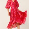 Women Sacha Drake | Sacha Drake Lily Fire Wrap Dress In Pink Red Floral