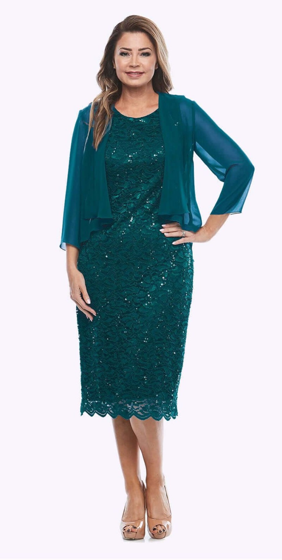 Women Jesse Harper | Jesse Harper Sequin Dress & Bolero In Emerald