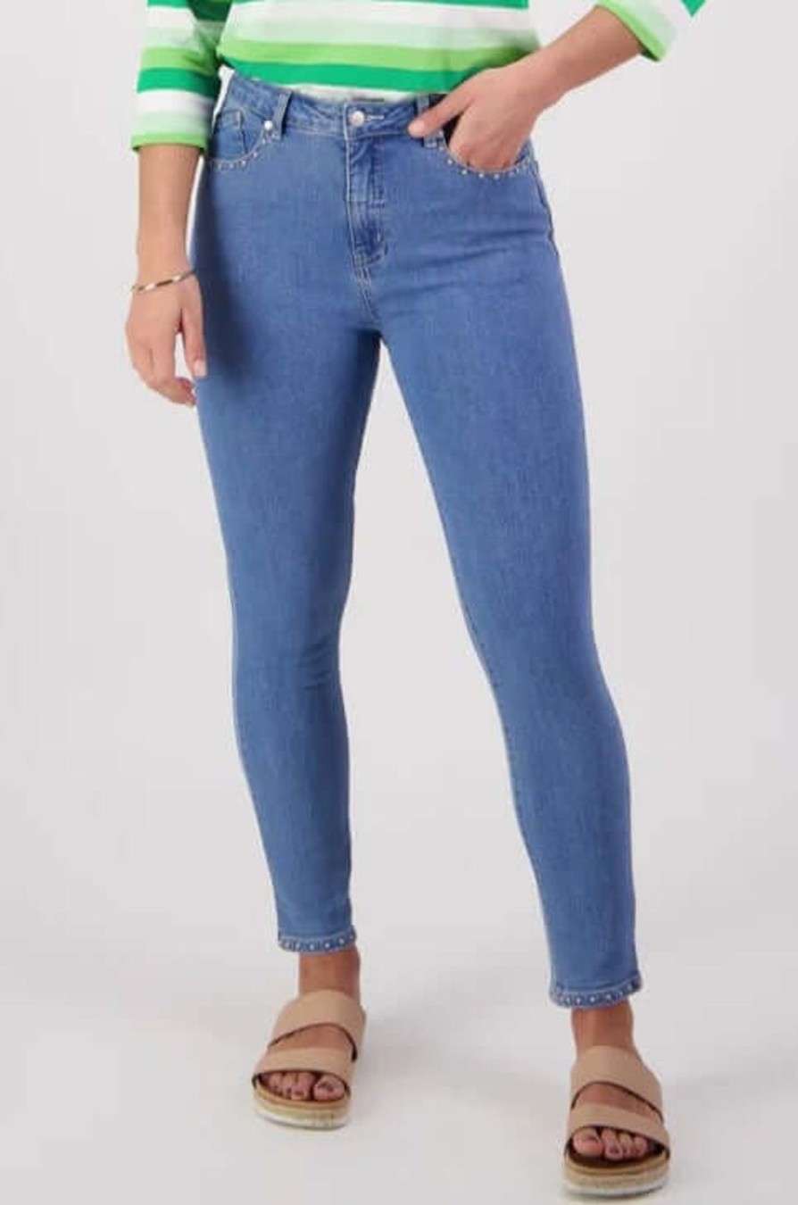 Women Vassalli | Vassalli Stud Detail Jean In Blue Wash