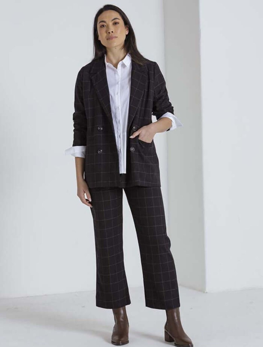 Women Marco Polo | Marco Polo Check Blazer In Black