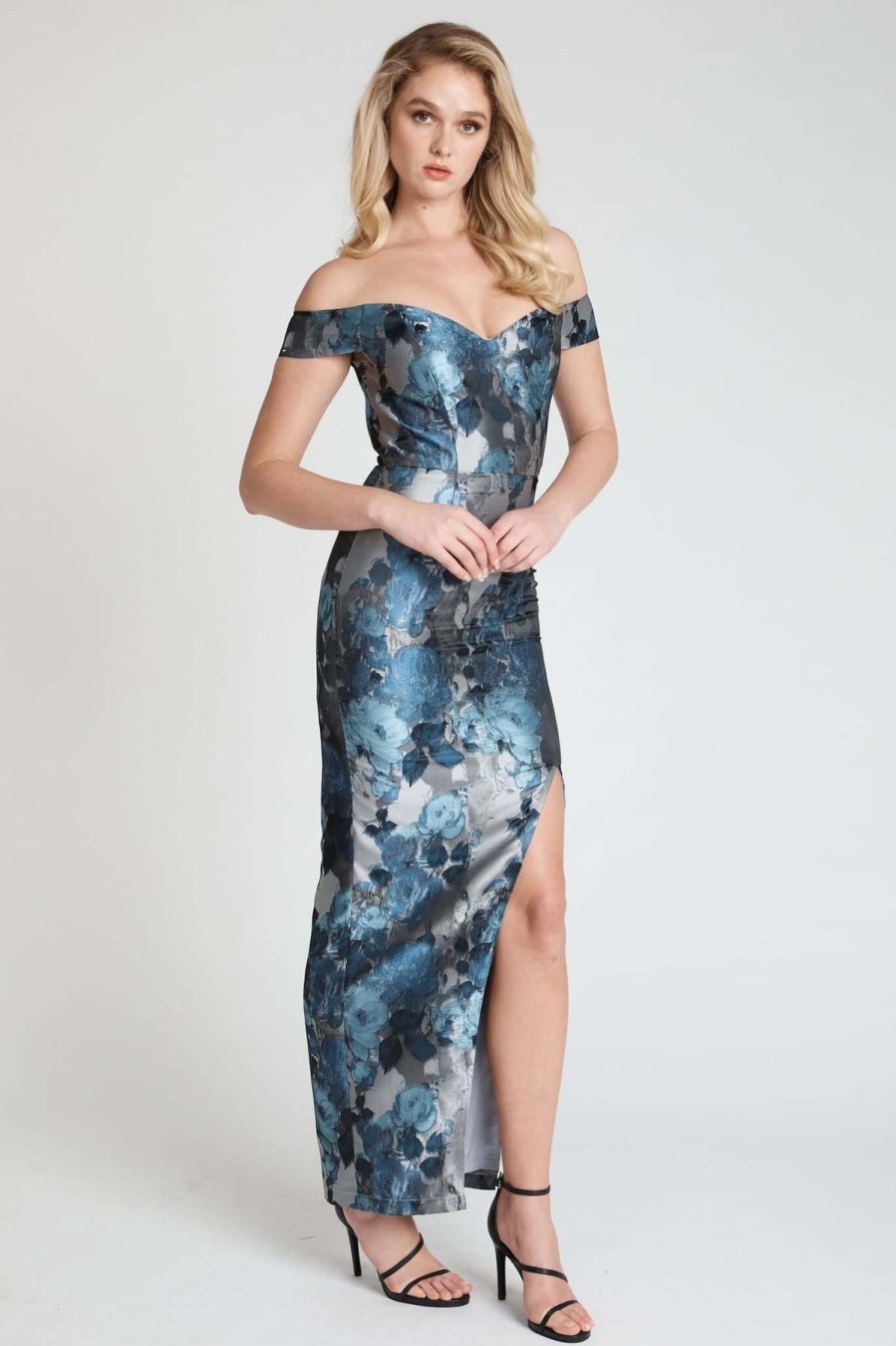 Women Romance | Romance Vaelrie Off The Shoulder Maxi In Silver Blue