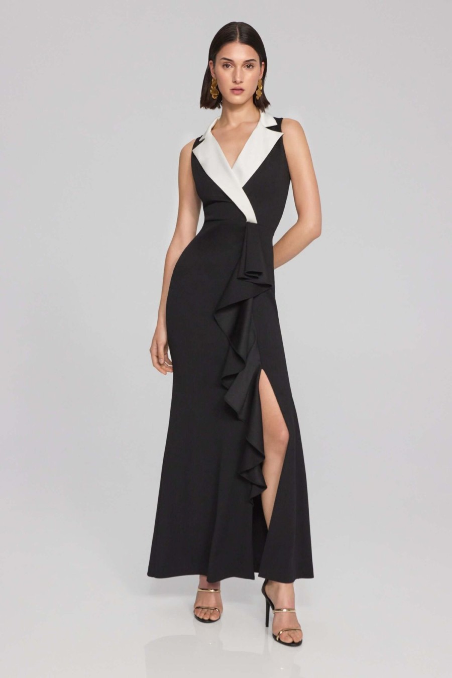 Women Joseph Ribkoff | Signature By Joseph Ribkoff Tuxedo Gown In Black 241712