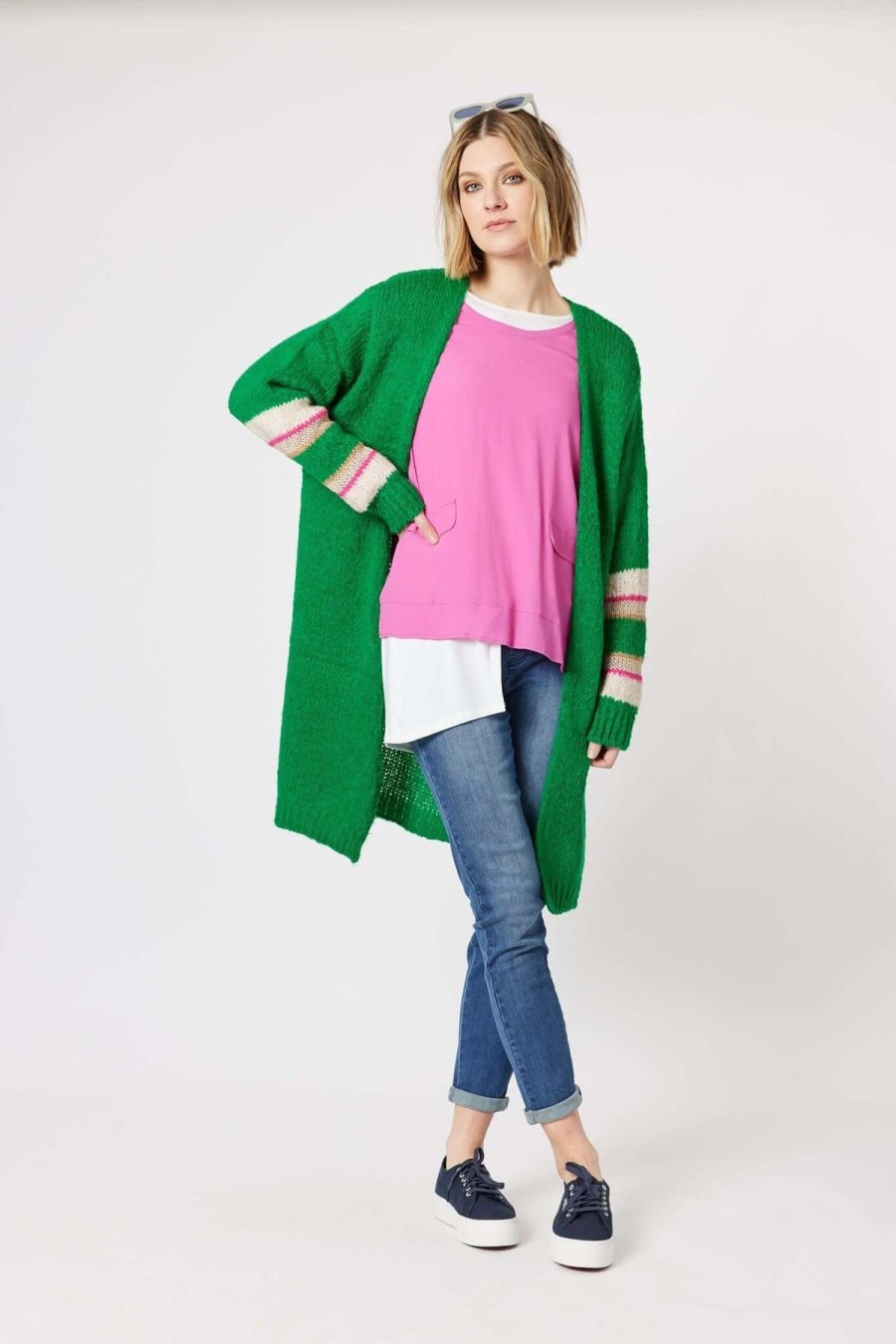 Women Clarity | Clarity Piper Stripe Sleeve Cardi In Green