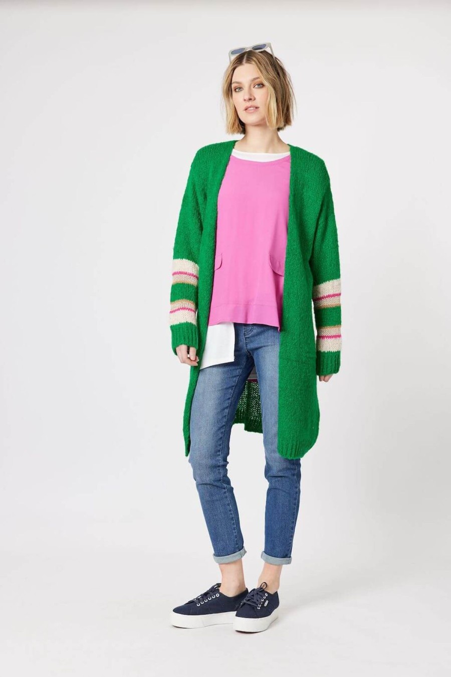 Women Clarity | Clarity Piper Stripe Sleeve Cardi In Green