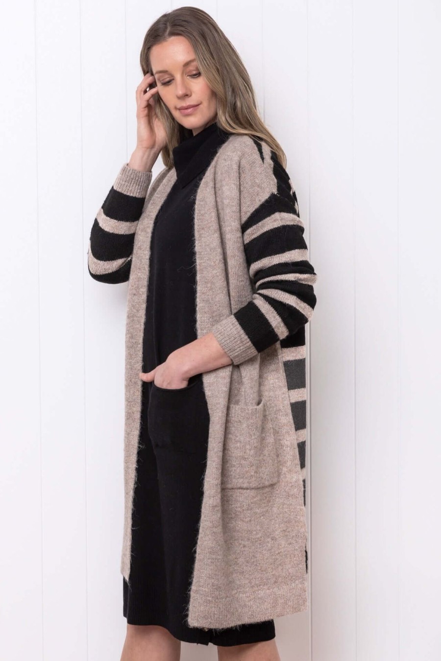 Women Jump | Jump Stripe Cardigan In Mouse & Black