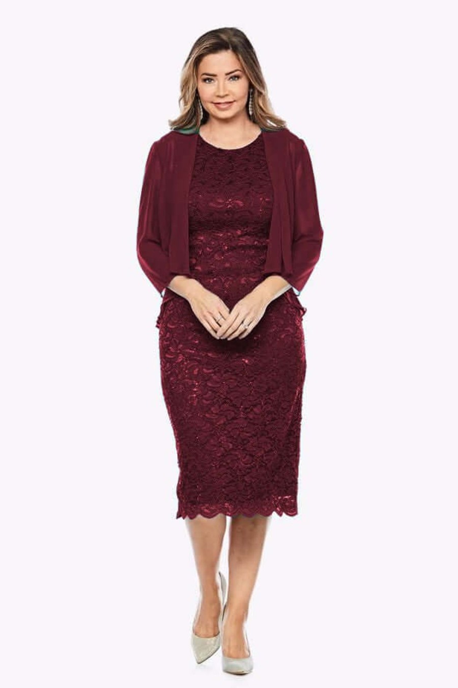 Women Jesse Harper | Jesse Harper Sequin Dress & Bolero In Dark Claret