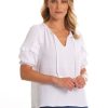 Women Marco Polo | Marco Polo Ruffle Crinkle Cotton Top In White