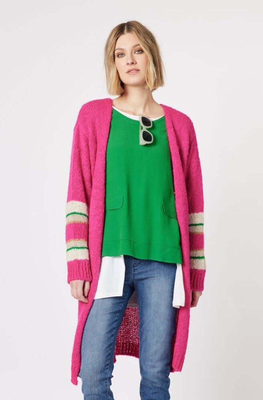 Women Clarity | Clarity Piper Stripe Sleeve Cardi In Fuchsia