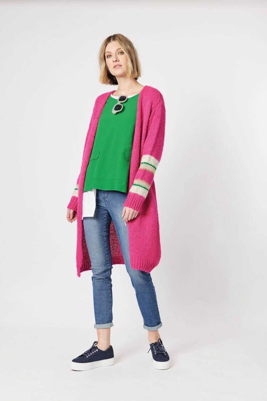 Women Clarity | Clarity Piper Stripe Sleeve Cardi In Fuchsia