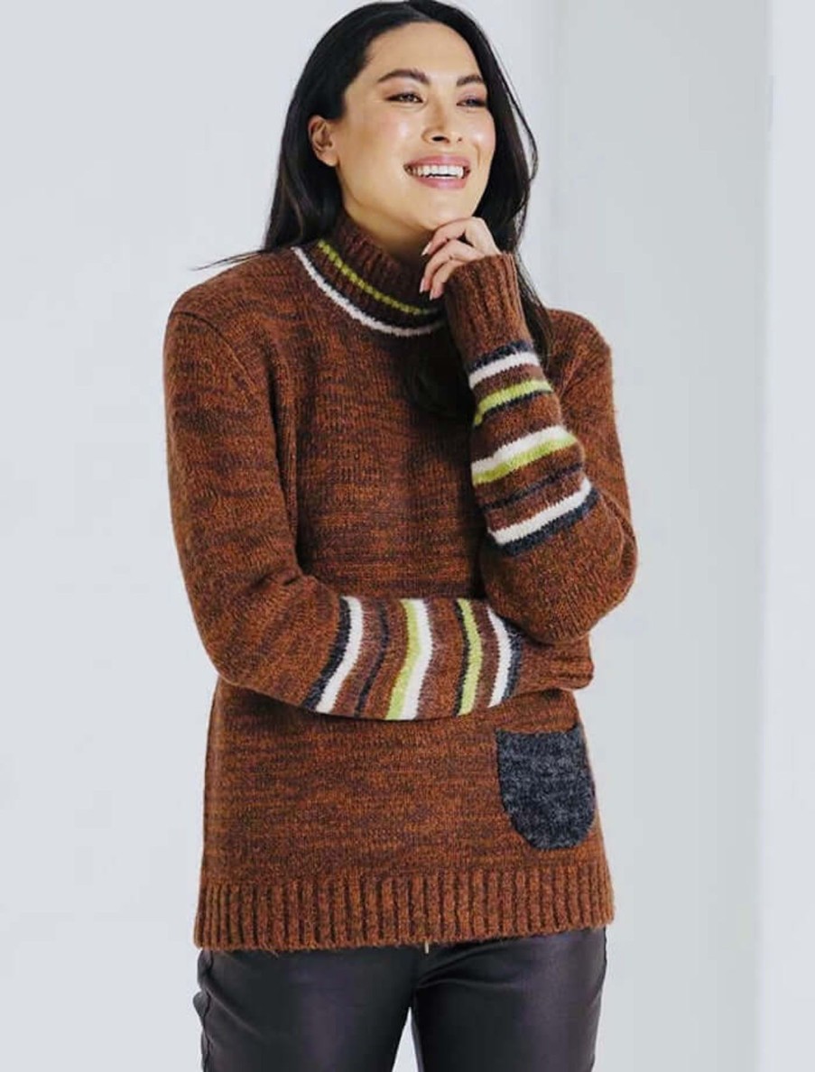 Women Marco Polo | Marco Polo Chunky Stripe Knit In Toffee Mix