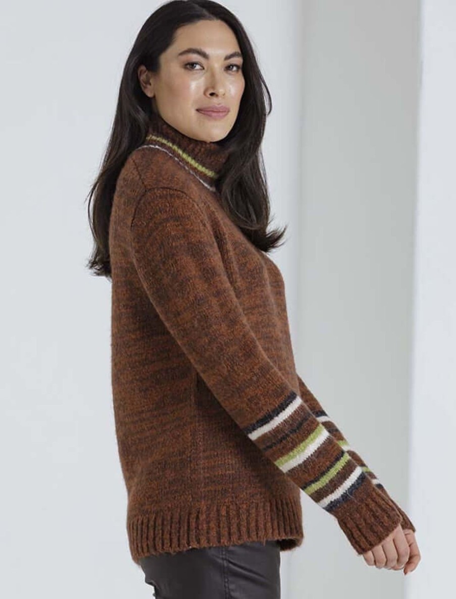 Women Marco Polo | Marco Polo Chunky Stripe Knit In Toffee Mix