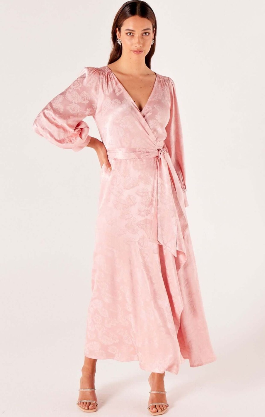 Women Sacha Drake | Sacha Drake Versailles Wrap Dress In Pink Jacquard