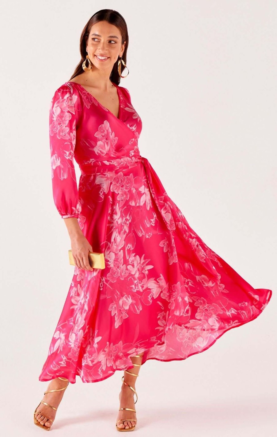 Women Sacha Drake | Sacha Drake Lotus Flower Wrap Dress In Hot Pink Floral