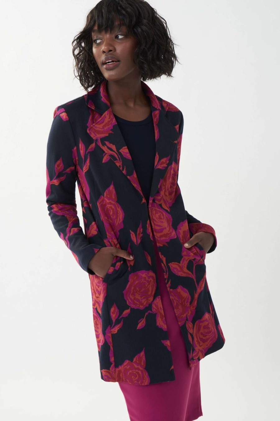 Women Joseph Ribkoff | Joseph Ribkoff Hyde Park Coat In Midnight Roses 223001