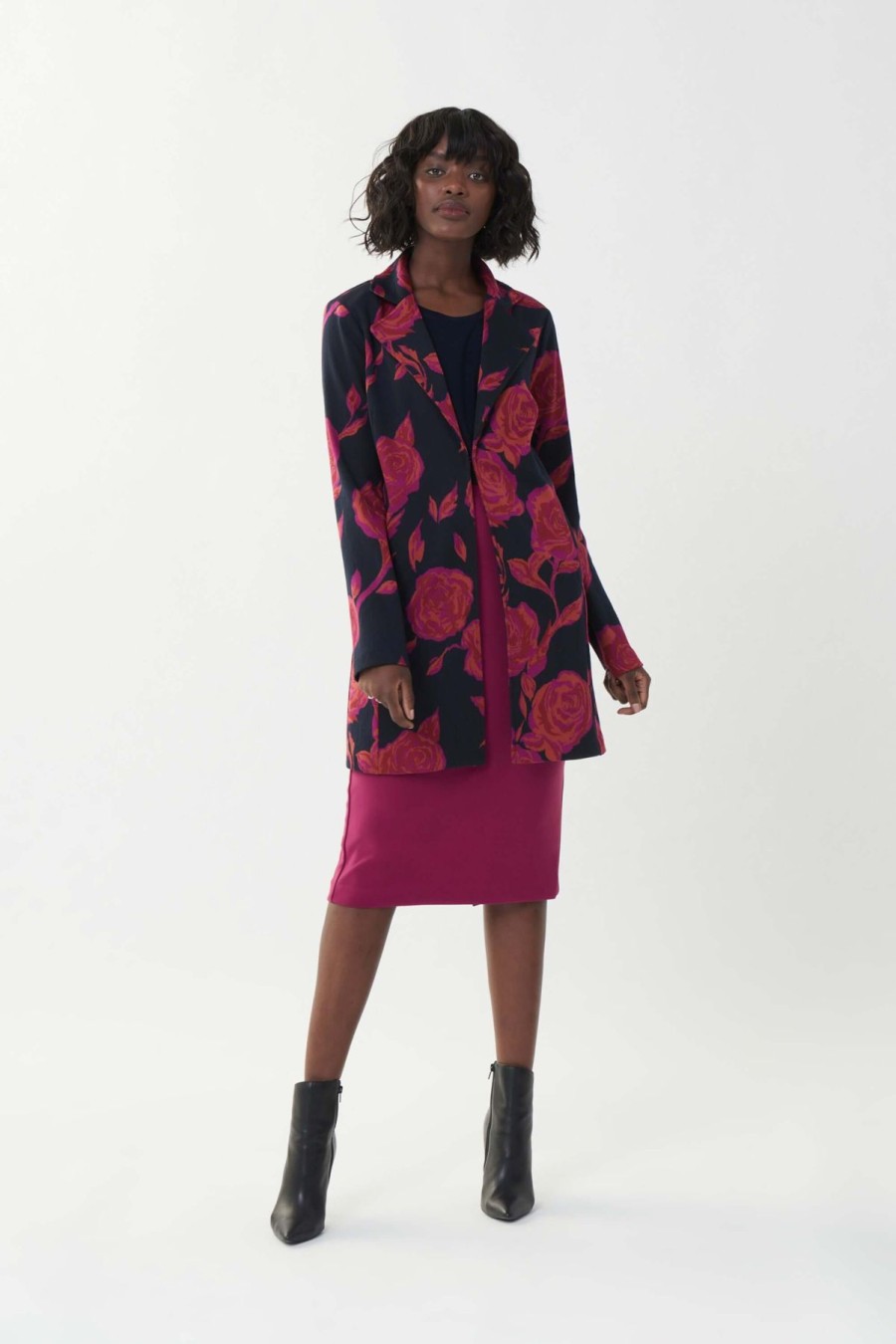 Women Joseph Ribkoff | Joseph Ribkoff Hyde Park Coat In Midnight Roses 223001