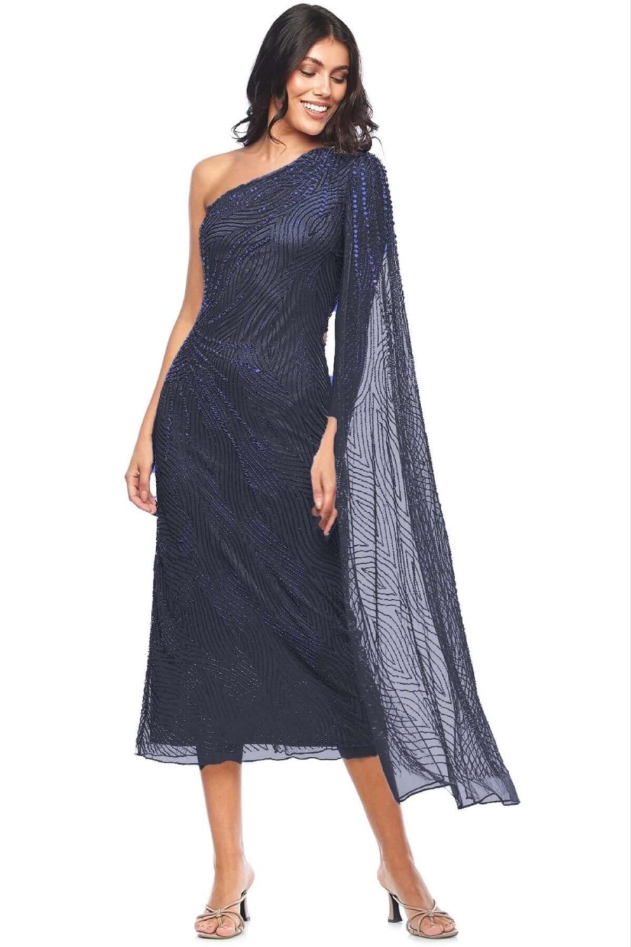 Women Zaliea | Zaliea One Shoulder Beaded Dress In Midnight