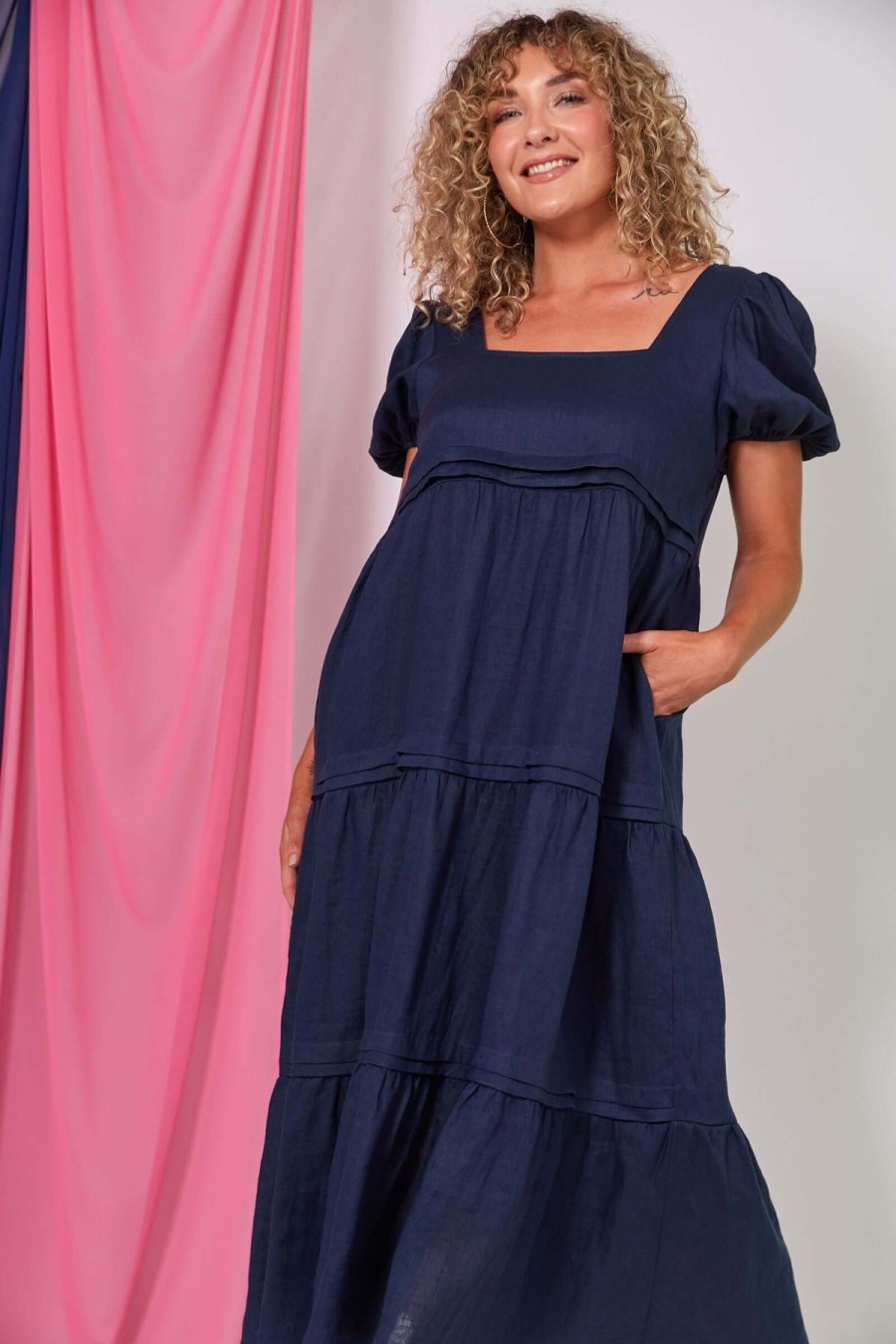 Women Eb & Ive | Eb & Ive La Vie Pintuck Maxi In Navy Sapphire