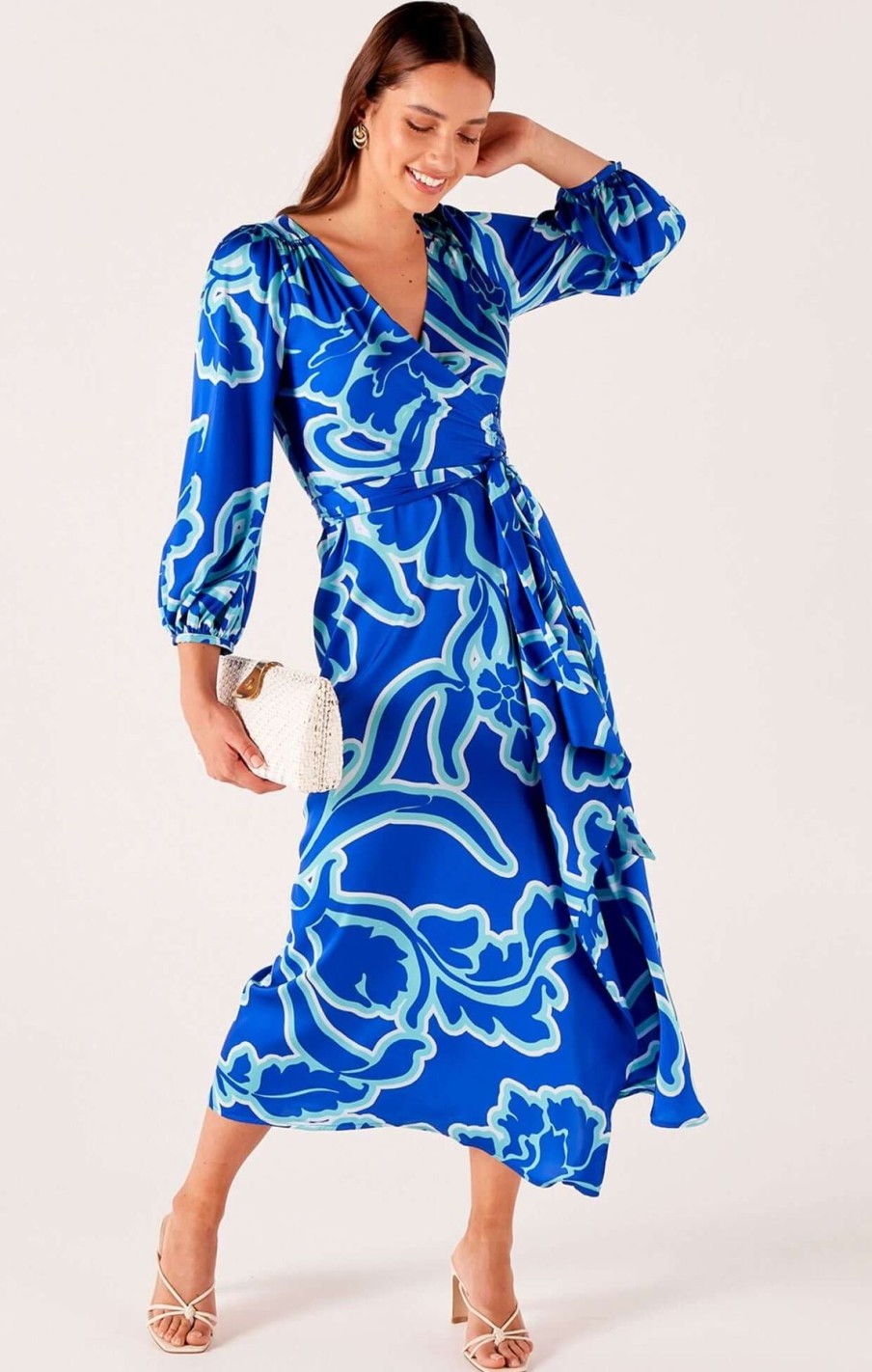 Women Sacha Drake | Sacha Drake Ethereal Wrap Dress In Azure Blue Floral