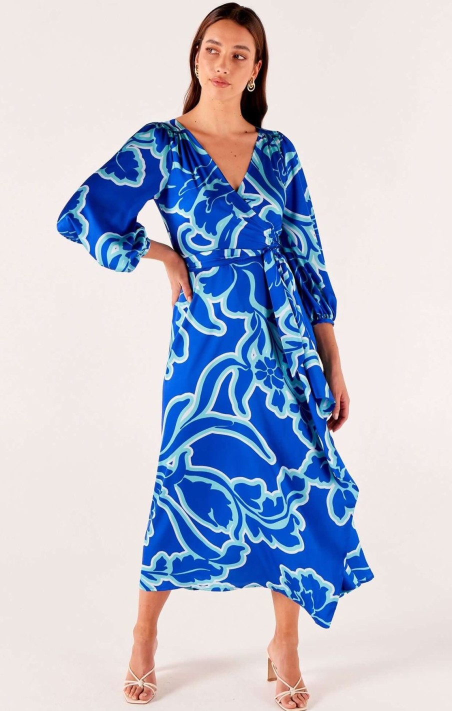 Women Sacha Drake | Sacha Drake Ethereal Wrap Dress In Azure Blue Floral