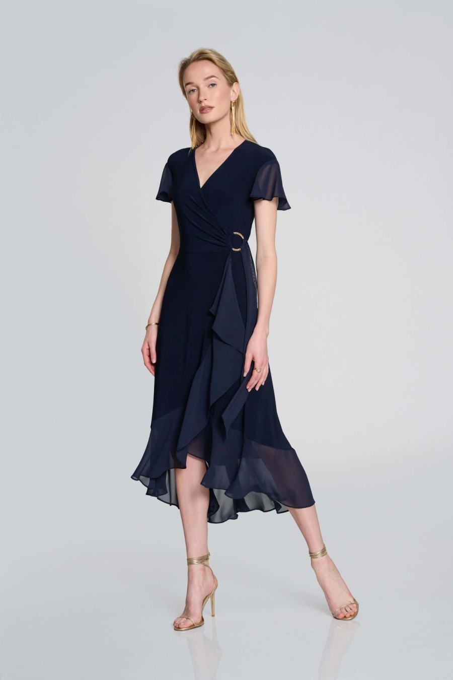 Women Joseph Ribkoff | Signature By Joseph Ribkoff Chiffon Wrap Dress In Midnight 242730