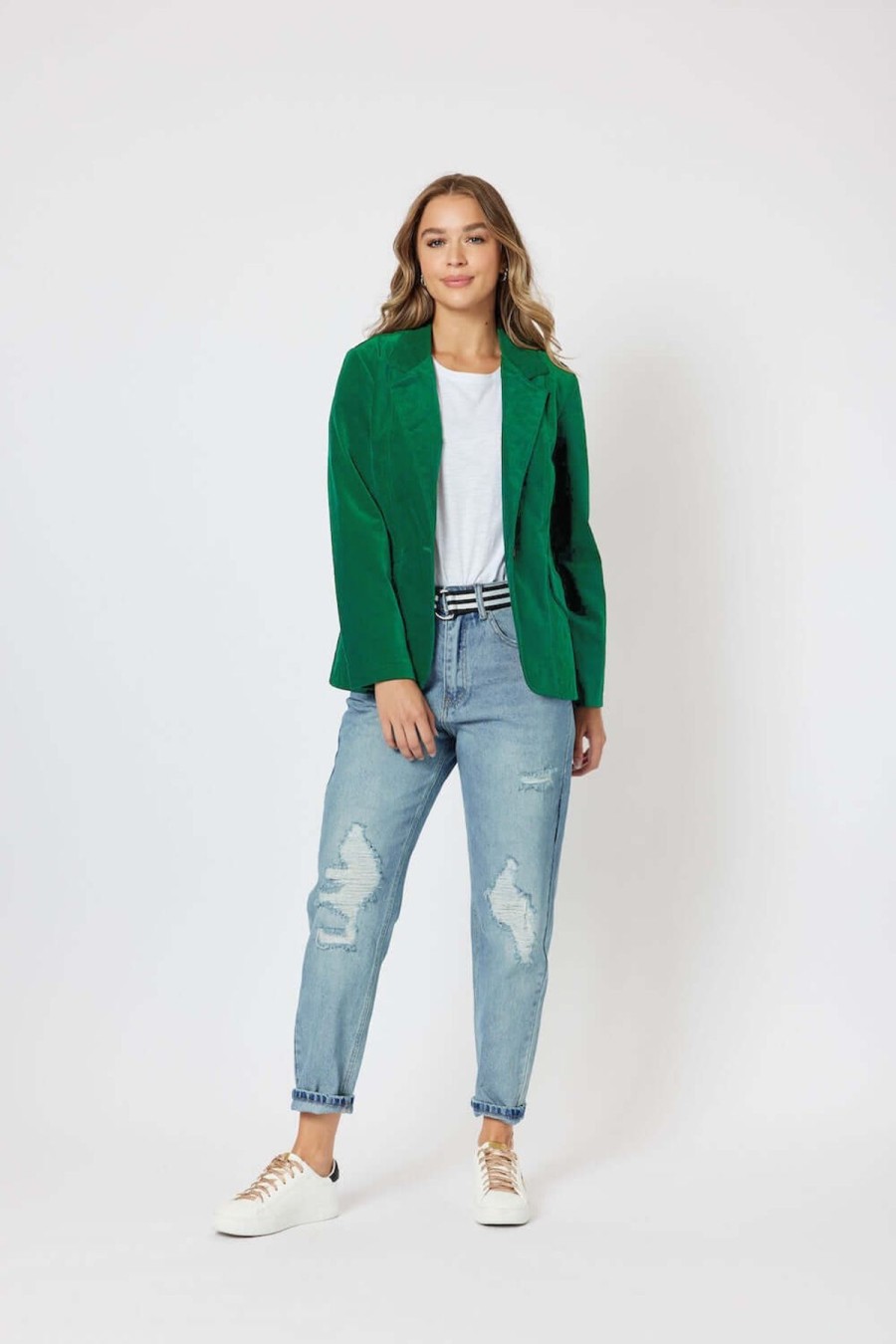 Women Threadz | Threadz Retro Cord Blazer In Green