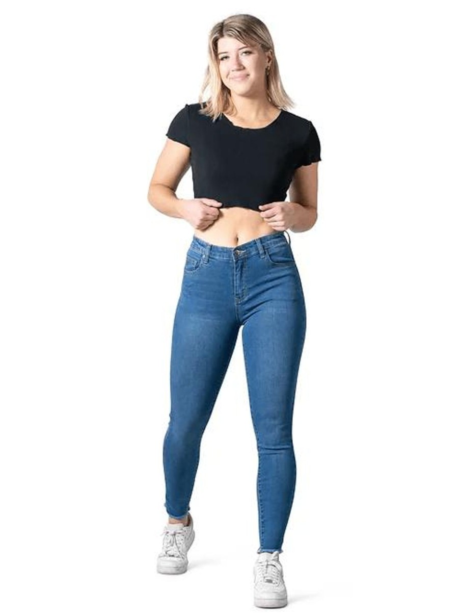 Women Wakee | Wakee Blue Denim Fray Hem Jeans