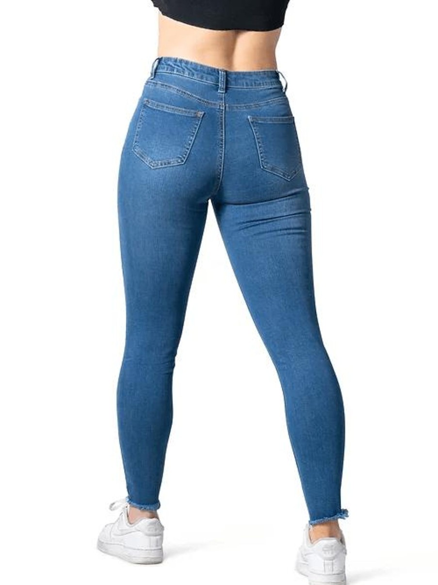 Women Wakee | Wakee Blue Denim Fray Hem Jeans