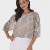 Women Frank Lyman | Lyman By Frank Lyman Blouson Top In Beige Gold 248182