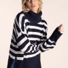 Women Two-T's | Two-T'S Two Way Stripe Sweater In Ink & White