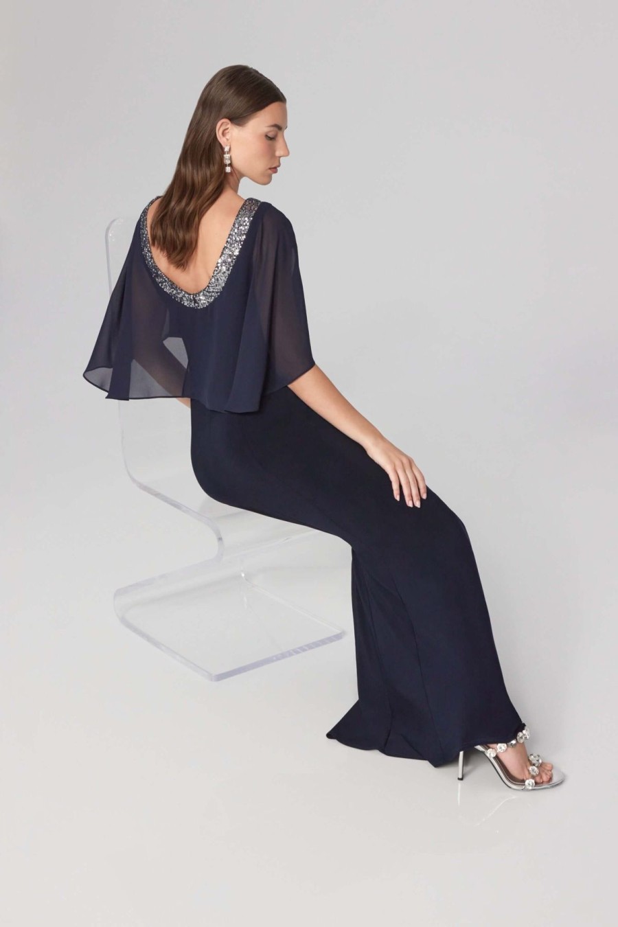 Women Joseph Ribkoff | Signature By Joseph Ribkoff Chiffon Trumpet Gown In Midnight 241717