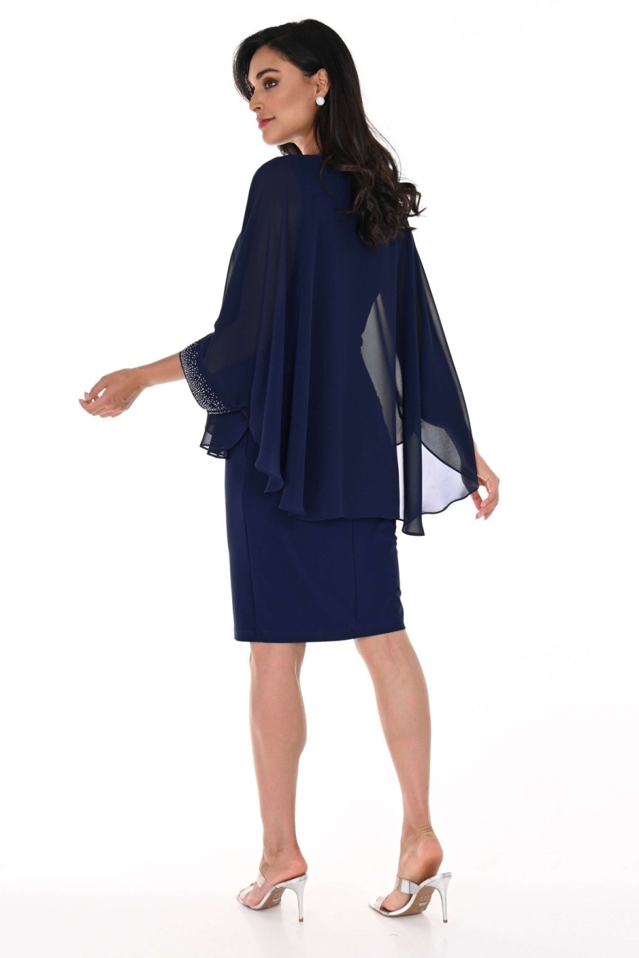 Women Frank Lyman | Lyman By Frank Lyman Cape Dress In Midnight 248148