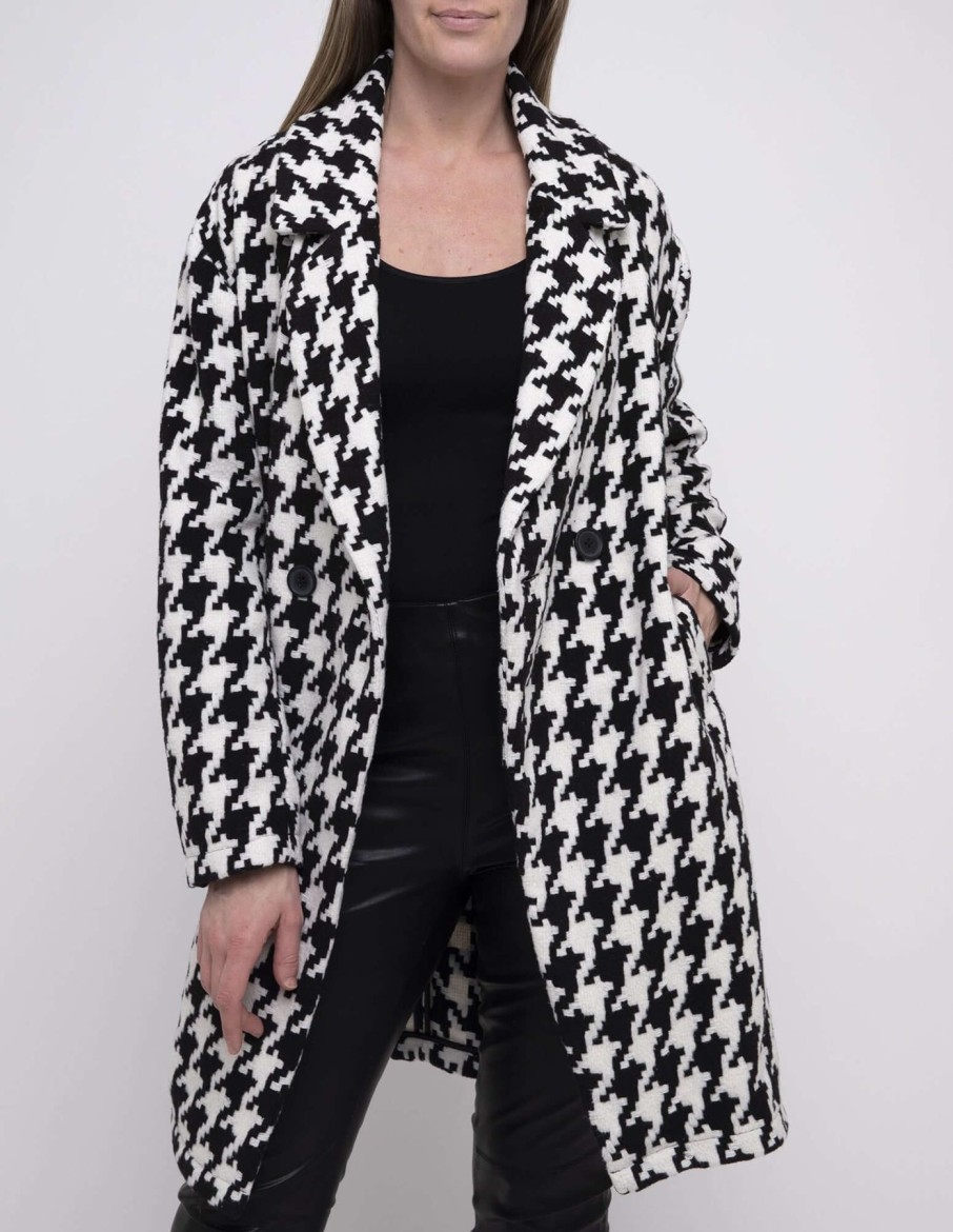 Women Ping Pong | Ping Pong Boyfriend Coat In Houndstooth